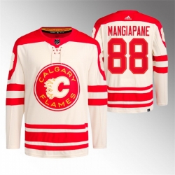 Men Calgary Flames 88 Andrew Mangiapane 2023 Cream Heritage Classic Primegreen Stitched Jersey