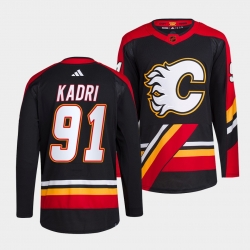 Men Calgary Flames 91 Nazem Kadri Black 2022 23 Reverse Retro Stitched Jersey