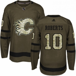 Mens Adidas Calgary Flames 10 Gary Roberts Authentic Green Salute to Service NHL Jersey 