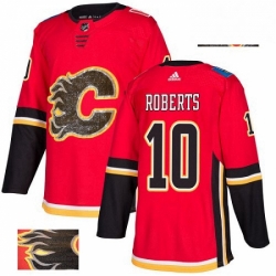 Mens Adidas Calgary Flames 10 Gary Roberts Authentic Red Fashion Gold NHL Jersey 