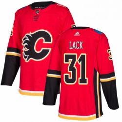Mens Adidas Calgary Flames 31 Eddie Lack Authentic Red Home NHL Jersey 