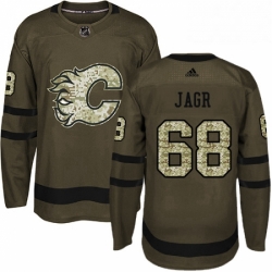 Mens Adidas Calgary Flames 68 Jaromir Jagr Authentic Green Salute to Service NHL Jersey 