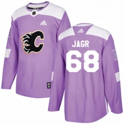 Mens Adidas Calgary Flames 68 Jaromir Jagr Authentic Purple Fights Cancer Practice NHL Jersey 