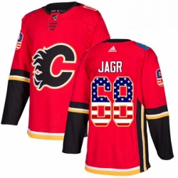 Mens Adidas Calgary Flames 68 Jaromir Jagr Authentic Red USA Flag Fashion NHL Jersey 