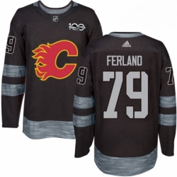 Mens Adidas Calgary Flames 79 Michael Ferland Authentic Black 1917 2017 100th Anniversary NHL Jersey 