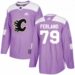 Mens Adidas Calgary Flames 79 Michael Ferland Authentic Purple Fights Cancer Practice NHL Jersey 