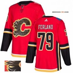 Mens Adidas Calgary Flames 79 Michael Ferland Authentic Red Fashion Gold NHL Jersey 