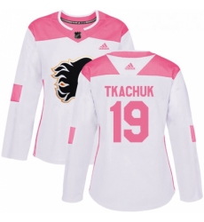 Womens Adidas Calgary Flames 19 Matthew Tkachuk Authentic WhitePink Fashion NHL Jersey 