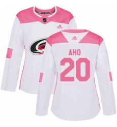 Womens Adidas Carolina Hurricanes 20 Sebastian Aho Authentic WhitePink Fashion NHL Jersey 