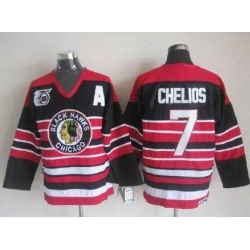 Blackhawks #7 Chris Chelios Red Black 75TH CCM Stitched NHL Jersey