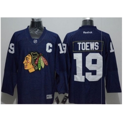 Chicago Blackhawks #19 Jonathan Toews Navy Blue Denim Stitched NHL Jersey