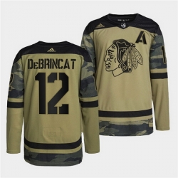 Men Chicago Blackhawks 12 Alex DeBrincat 2022 Camo Military Appreciation Night White Stitched jersey