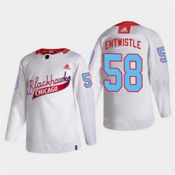 Men Chicago Blackhawks 58 MacKenzie Entwistle 2022 Community Night White Stitched jersey