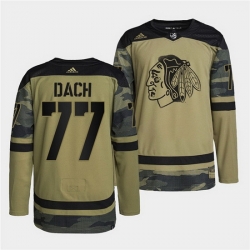 Men Chicago Blackhawks 77 Kirby Dach 2022 Camo Military Appreciation Night White Stitched jersey