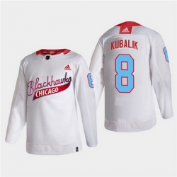 Men Chicago Blackhawks 8 Dominik Kubalik 2022 Community Night White Stitched jersey
