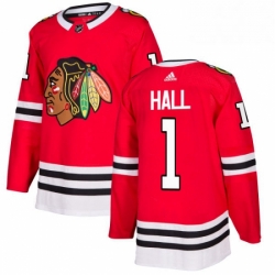 Mens Adidas Chicago Blackhawks 1 Glenn Hall Authentic Red Home NHL Jersey 