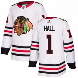 Mens Adidas Chicago Blackhawks 1 Glenn Hall Authentic White Away NHL Jersey 