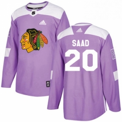 Mens Adidas Chicago Blackhawks 20 Brandon Saad Authentic Purple Fights Cancer Practice NHL Jersey 