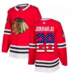 Mens Adidas Chicago Blackhawks 28 Henri Jokiharju Authentic Red USA Flag Fashion NHL Jersey 