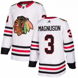 Mens Adidas Chicago Blackhawks 3 Keith Magnuson Authentic White Away NHL Jersey 