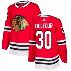 Mens Adidas Chicago Blackhawks 30 ED Belfour Authentic Red Home NHL Jersey 