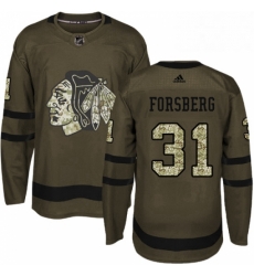 Mens Adidas Chicago Blackhawks 31 Anton Forsberg Authentic Green Salute to Service NHL Jersey 
