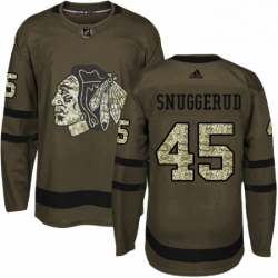 Mens Adidas Chicago Blackhawks 45 Luc Snuggerud Authentic Green Salute to Service NHL Jersey 