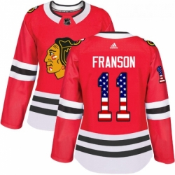 Womens Adidas Chicago Blackhawks 11 Cody Franson Authentic Red USA Flag Fashion NHL Jersey 