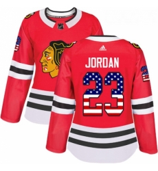 Womens Adidas Chicago Blackhawks 23 Michael Jordan Authentic Red USA Flag Fashion NHL Jersey 