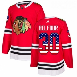 Youth Adidas Chicago Blackhawks 30 ED Belfour Authentic Red USA Flag Fashion NHL Jersey 