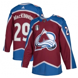 Men Colorado Avalanche 29 Nathan MacKinnon 2022 Burgundy Stanley Cup Final Patch Stitched Jersey