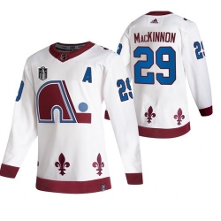 Men Colorado Avalanche 29 Nathan MacKinnon White 2022 Stanley Cup Final Patch Reverse Retro Stitched Jersey