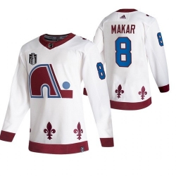 Men Colorado Avalanche 8 Cale Makar White 2022 Stanley Cup Final Patch Reverse Retro Stitched Jersey