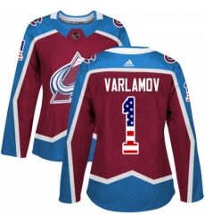 Womens Adidas Colorado Avalanche 1 Semyon Varlamov Authentic Burgundy Red USA Flag Fashion NHL Jersey 