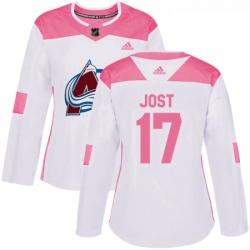 Womens Adidas Colorado Avalanche 17 Tyson Jost Authentic WhitePink Fashion NHL Jersey 