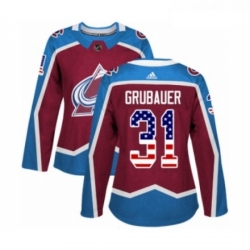 Womens Adidas Colorado Avalanche 31 Philipp Grubauer Authentic Burgundy Red USA Flag Fashion NHL Jersey 