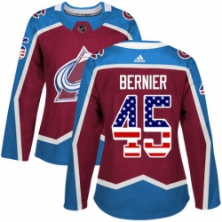 Womens Adidas Colorado Avalanche 45 Jonathan Bernier Authentic Burgundy Red USA Flag Fashion NHL Jersey 