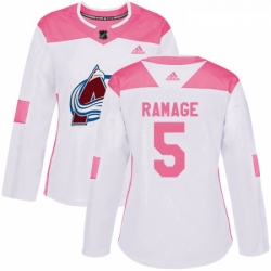 Womens Adidas Colorado Avalanche 5 Rob Ramage Authentic WhitePink Fashion NHL Jersey 