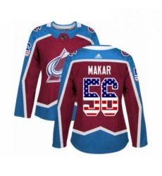 Womens Adidas Colorado Avalanche 56 Cale Makar Authentic Burgundy Red USA Flag Fashion NHL Jersey 