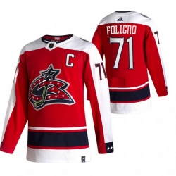Men Columbus Blue Jackets 71 Nick Foligno Red Adidas 2020 21 Reverse Retro Alternate NHL Jersey