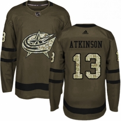 Mens Adidas Columbus Blue Jackets 13 Cam Atkinson Authentic Green Salute to Service NHL Jersey 