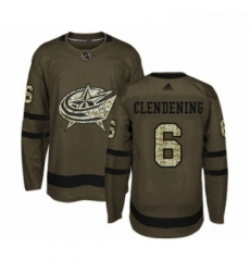 Mens Adidas Columbus Blue Jackets 6 Adam Clendening Authentic Green Salute to Service NHL Jersey 