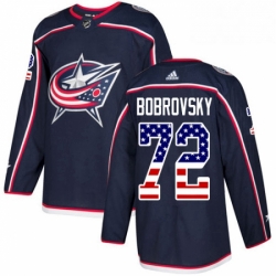 Mens Adidas Columbus Blue Jackets 72 Sergei Bobrovsky Authentic Navy Blue USA Flag Fashion NHL Jersey 
