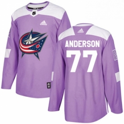 Mens Adidas Columbus Blue Jackets 77 Josh Anderson Authentic Purple Fights Cancer Practice NHL Jersey 