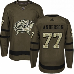 Mens Adidas Columbus Blue Jackets 77 Josh Anderson Premier Green Salute to Service NHL Jersey 
