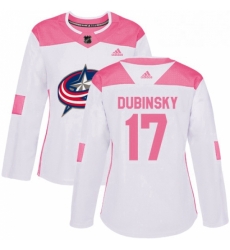 Womens Adidas Columbus Blue Jackets 17 Brandon Dubinsky Authentic WhitePink Fashion NHL Jersey 