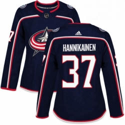 Womens Adidas Columbus Blue Jackets 37 Markus Hannikainen Authentic Navy Blue Home NHL Jersey 