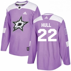 Mens Adidas Dallas Stars 22 Brett Hull Authentic Purple Fights Cancer Practice NHL Jersey 