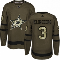 Mens Adidas Dallas Stars 3 John Klingberg Authentic Green Salute to Service NHL Jersey 