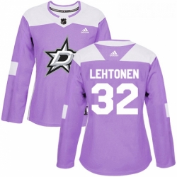 Womens Adidas Dallas Stars 32 Kari Lehtonen Authentic Purple Fights Cancer Practice NHL Jersey 